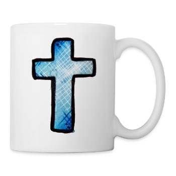 Blaues Gitterkreuz - Tasse - Weiß - Rechts