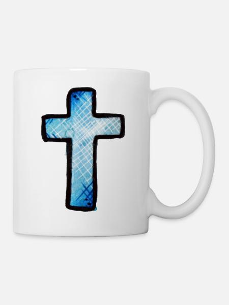 Blaues Gitterkreuz - Tasse - Weiß