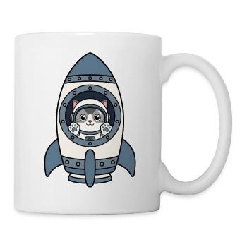 Katze Astronaut Rakete Weltraum Katze Vektor Shirt - Tasse - Weiß - Rechts