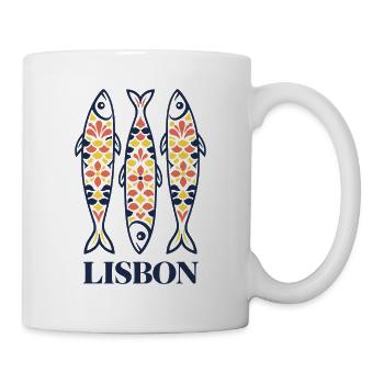 Lissabon, Portugal Sardinen, bunte Volkskunst - Tasse - Weiß - Rechts