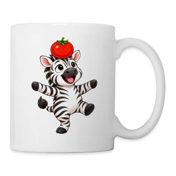 Zebra süß Cartoon tanzend Tomate balancieren - Tasse - Weiß - Rechts
