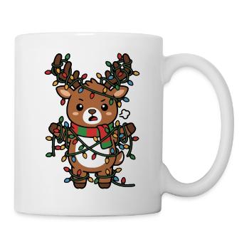 Niedliche Kawaii-Rentier-Verhedderte Weihnachtslichter - Tasse - Weiß - Rechts