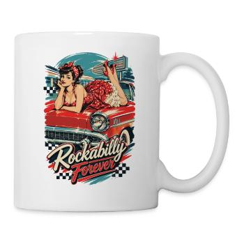 Rockabilly Forever: Vintage Pin-Up Oldtimer - Tasse - Weiß - Rechts