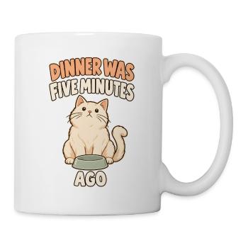 Hungrige Katze vor dem leeren Napf - Tasse - Weiß - Rechts