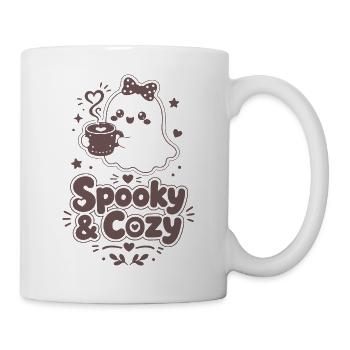 Spooky & Cozy Geist mit Kaffee - Tasse - Weiß - Rechts