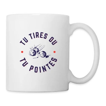 Mug blanc avec motif T-Shirt Pétanque: Tu Tires ou Tu Pointes?