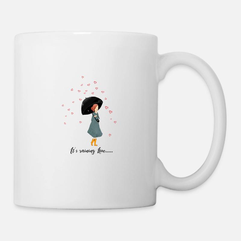 Frau mit Regenschirm It's raining Love... Geschenk - Tasse - Weiß