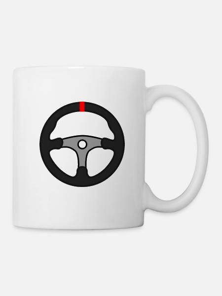 Voiture de course au volant avec rouge - Mug blanc - blanc