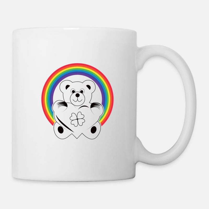 ours en peluche avec arc-en-ciel et coeur - Mug blanc - blanc
