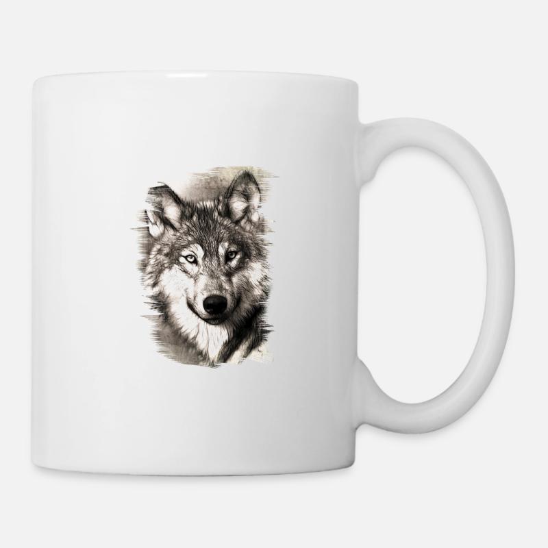 Wolf | Vintage | schwarz weiß | Geschenkidee - Tasse - Weiß