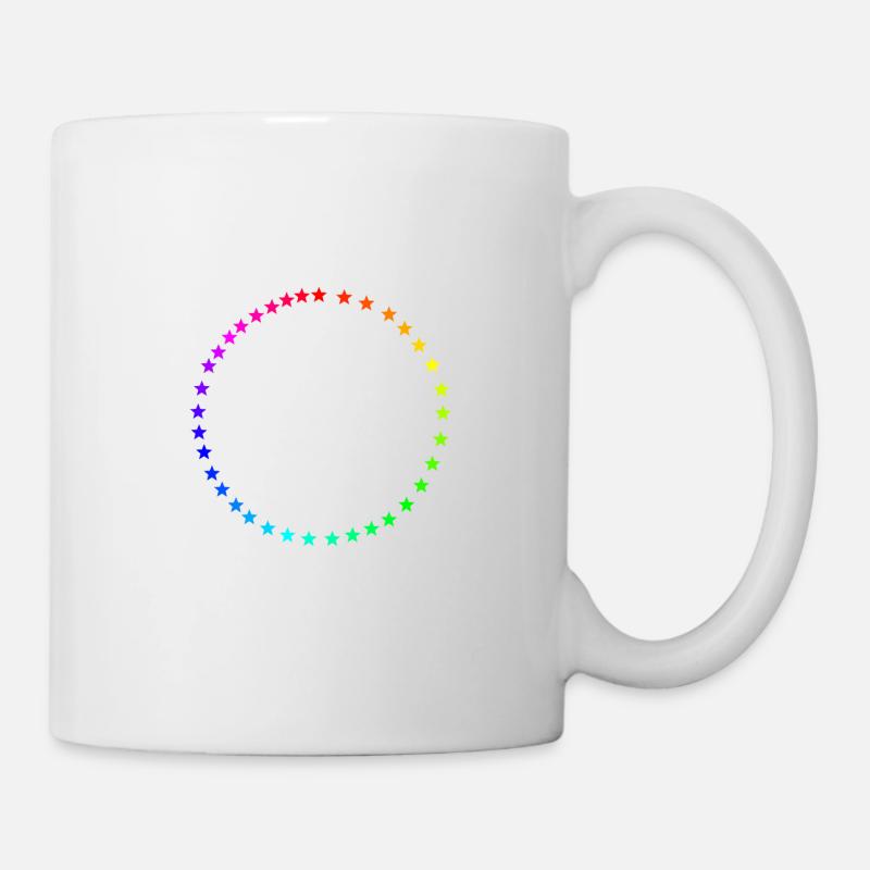 Bunte Sterne Kreis Regenbogen Design Geschenkidee - Tasse - Weiß