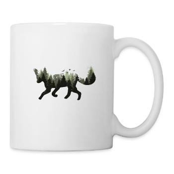 Fuchs Waldtier Bäume Wald Wildnis Silhouette - Tasse - Weiß - Rechts