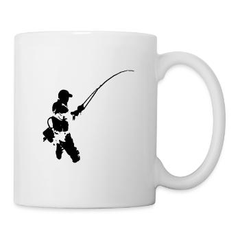 Fliegenfischer - schwarzer Aufdruck - Tasse - Weiß - Rechts