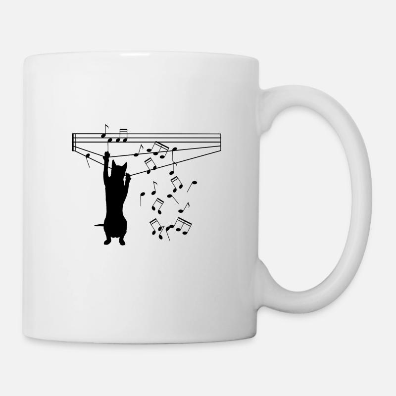 Katze spielt mit Noten - Tasse - Weiß