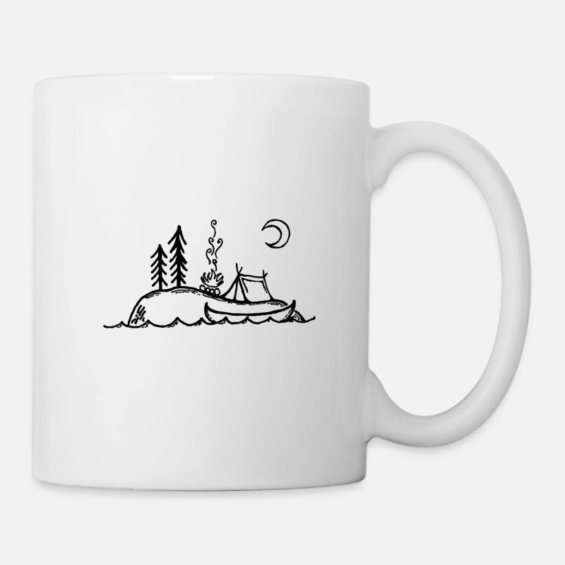 Île, feu de camp, camping et canoë - Mug blanc - blanc