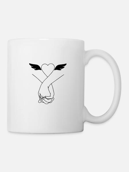Dessin amitié mains doigts ailes coeur - Mug blanc - blanc
