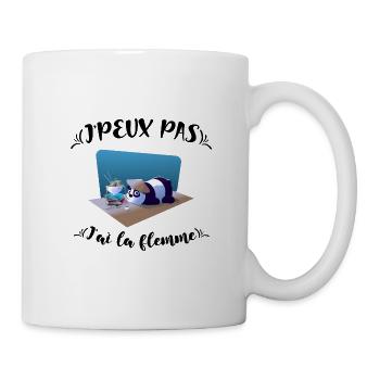 J'peux pas j'ai la flemme, Beau panda au fond bleu - Mug blanc - blanc - Droite