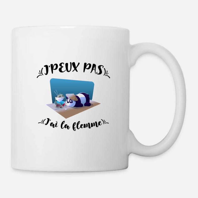 I can't, I'm lazy, Beautiful panda with a blue background - Mug - white