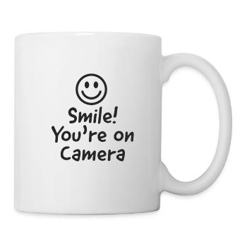 Smile, You're on Camera | CCTV sign | Camera sign - Mug - white - Right
