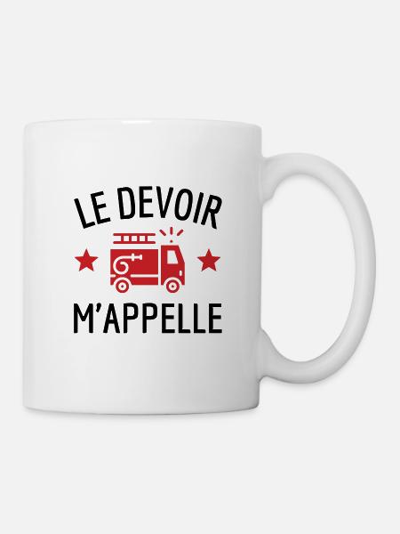 Le devoir m'appelle humour camion pompier - Mug blanc - blanc
