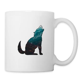 Die Wildnis ruft Wolf Wald Berge Natur Wandern - Tasse - Weiß - Rechts