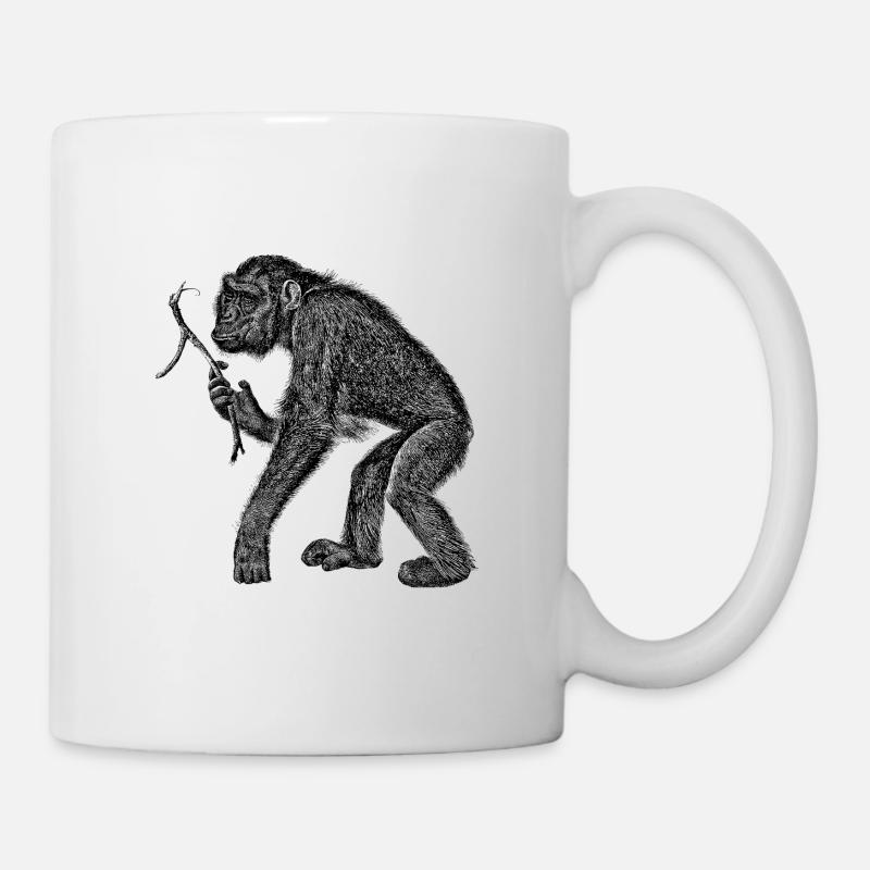 Schimpanse mit Ast - Tasse - Weiß