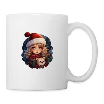 Fille blonde avec un ours en peluche à Noël - Mug blanc - blanc - Droite