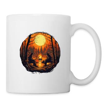 Campfire Lagerfeuer am See mit Holzhütte im Wald - Tasse - Weiß - Rechts