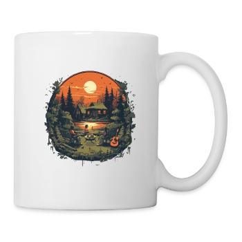 Campfire Lagerfeuer am See mit Holzhütte im Wald - Tasse - Weiß - Rechts