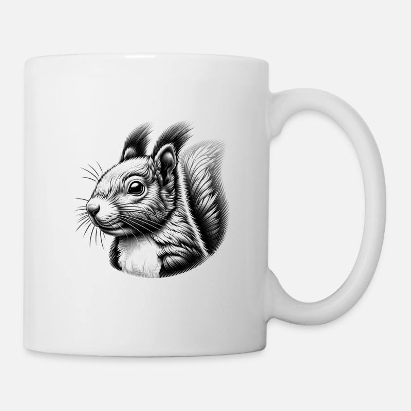 Schwarze Weiße Kunst Eichhörnchen Nüsse - Tasse - Weiß