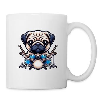 Conception de musique de batteur de carlin cool - Mug blanc - blanc - Droite