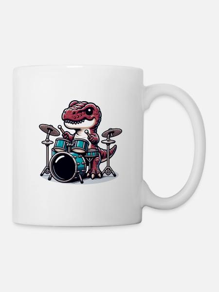 Cooler Dinosaurier Drummer T-Rex Design - Tasse - Weiß