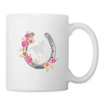 Stilisiertes Hufeisen mit Blumenkranz - Tasse - Weiß - Rechts