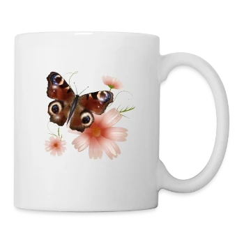 Mug blanc avec motif Papillon Paon-du-Jour Éclatant de Roses