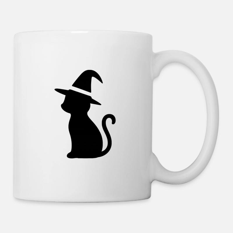 Katze mit Hexenhut - Tasse - Weiß