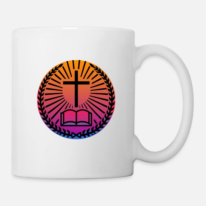 Cross and Bible Ray Emblem - Mug - white