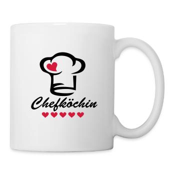 Chef Köchin, Koch Mütze, Fünf Herzen, Küche, Oma - Tasse - Weiß - Rechts