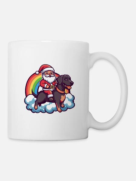 Dobermann Hund Weihnachtsmann Regenbogen - Tasse - Weiß