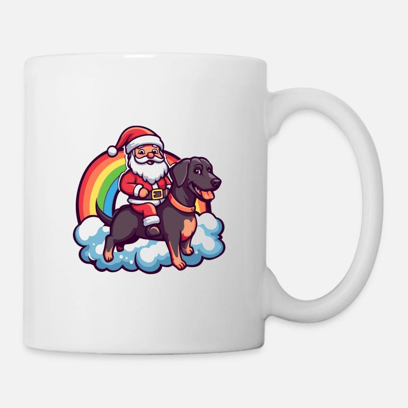 Dobermann Hund Weihnachtsmann Regenbogen - Tasse - Weiß