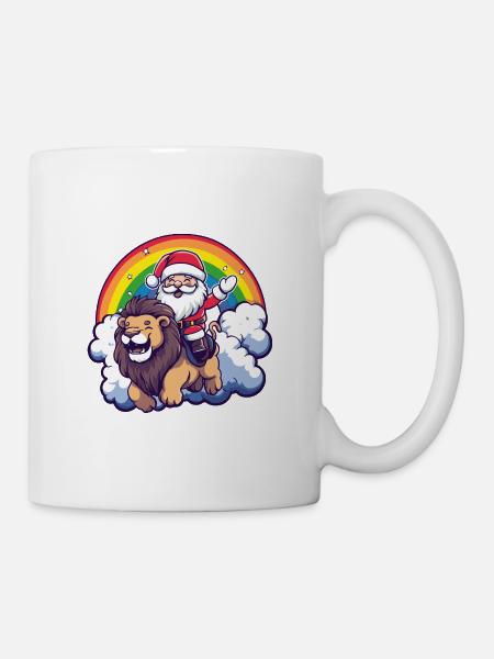 Löwe Weihnachtsmann Regenbogen - Tasse - Weiß