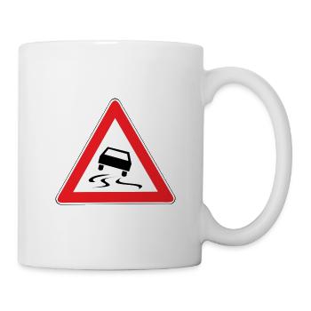 Verkehrsschild Führerschein rutschige Straße - Tasse - Weiß - Rechts