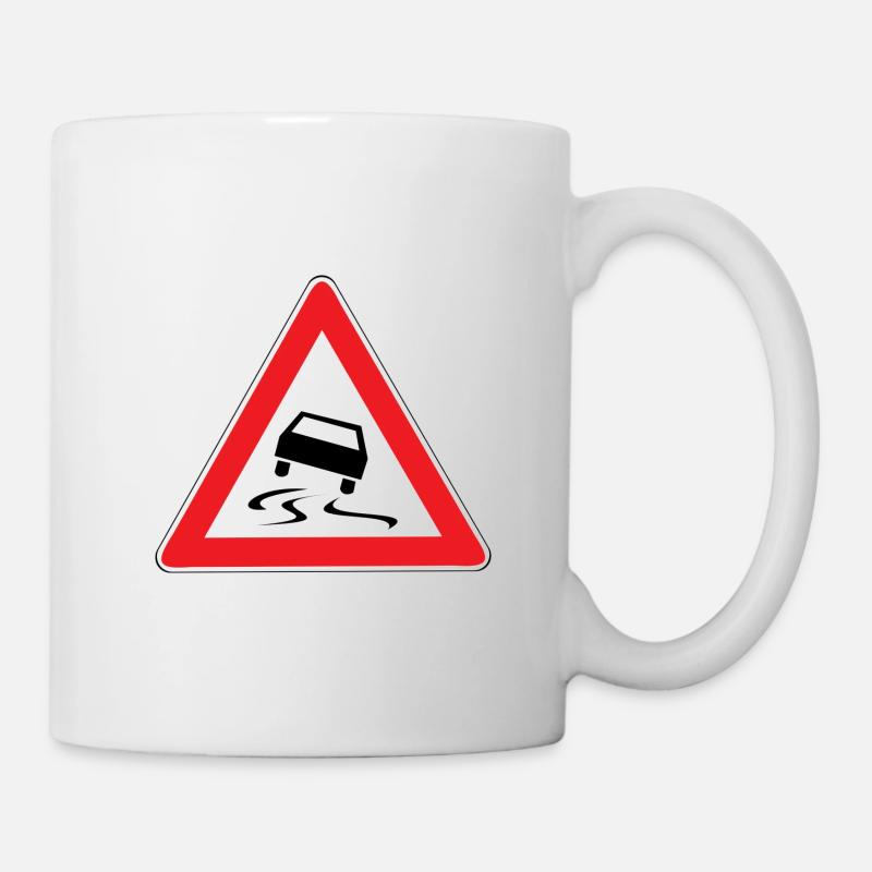 Panneau de signalisation route glissante - Mug blanc - blanc