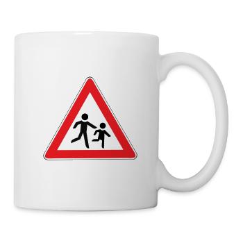 Road Sign Kids Playing Dad Mum Parent Fam - Mug - white - Right