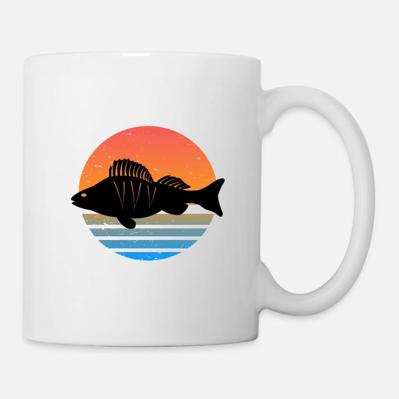 Rétro perche pêche poisson poisson prédateur - Mug blanc - blanc