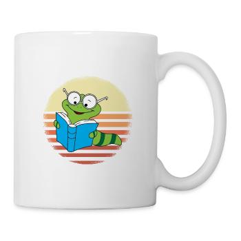 Bücherwurm Retro Sonnenuntergang Design - Tasse - Weiß - Rechts