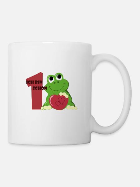 Kleiner grüner Frosch mit rotem Herz 1. Geburtstag - Tasse - Weiß