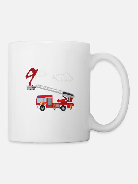 Feuerwehrauto - 9. Geburtstag - Tasse - Weiß