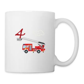 Feuerwehrauto - 4. Geburtstag - Tasse - Weiß - Rechts