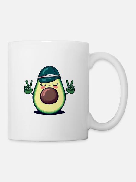 Hippie-Avocado mit Basecap - Coole Peace-Design - Tasse - Weiß
