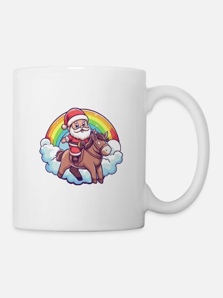 Esel Weihnachtsmann Regenbogen - Tasse - Weiß
